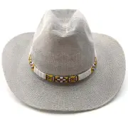 WHITE SEED BEADED HATBAND 1/2" H28/1 HANDMADE