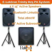 E-Lektron Trinity 825 2800W Bluetooth PA Speaker System 2X15" + 18" Sub Stands