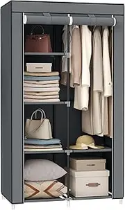 SONGMICS 34 Inch Portable Clothes Closet Wardrobe with Non-Woven Fabric and Hanging Rod, Quick and Easy to Assemble, Grey URYG84GY