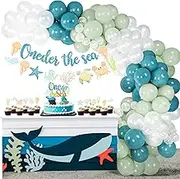 Under The Sea Party Balloon Garland Arch Decorations, Ocean Theme Boy 1st Birthday ONEder The Sea Banner Cake Topper for Ocean Animals First Birthday Party Supplies Pool Beach Sea Creature Party Favor