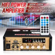 300W+300W Stereo Power Amplifier Amp HIFI Audio Radio 2CH USB AUX FM BT Car Home