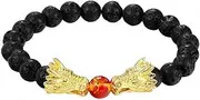 [Giwotu] Natural Black Lava Stone & White Howlite Buddha Dragon Beads Elastic Bracelet for Men and Women Chinese Dragon Jewelry Pretty Gifts Birthday Good Luck Spouse Family Reiki Cure Retro Charm