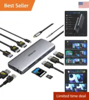 USB C Docking Station - Dual HDMI, DisplayPort, 100W PD, 4 USB, Gigabit Ethernet