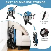 3-in-1 Pet Stroller, Carrier & Car Seat with Adjustable Canopy - Blue