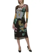 Karl Lagerfeld Paris Sheer Floral Knit Dress