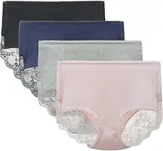 [LIQQY] Women's Cotton Underwear Hipster Cottontails Brief Full Coverage Briefs High-Waist Lace Panties 4-8 Pcs/Pack