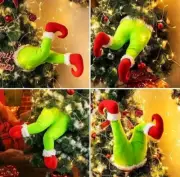 Christmas Grinch Elf Legs Plush Holiday Festive Season Tree Topper