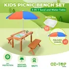 Kids Sand and Water Table Picnic Chairs Outdoor Wooden Bench Umbrella