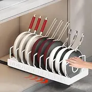 Pull Out Pots and Pans Organizer Under Cabinet, Sliding Lid Holder and Pan Rack in Kitchen, Slide Out inside Cabinet Storage for Pot Lid, Bakeware, Dishes, 8 Adjustable Dividers (1, 21INCH WHITE)