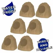 Theater Solutions Outdoor Tan Weatherproof Rock 6 Speaker Set with 8" Woofers