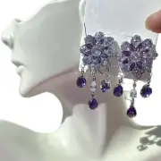 Aldo crystal flower Elegant Purple drops tassels Earrings