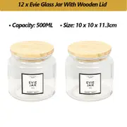 12 X 500ML Wooden Lid Glass Jar Kitchen Food Storage Lolly Candy Container