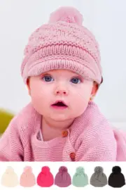 C.C Exclusive Baby Infant Diagonal Baby Infant 0-9 Month Old Beanie Hat with Pom