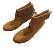 Moccasin Fringe Boot Minnetonka Back Zip Softsole Brown 5 Womens
