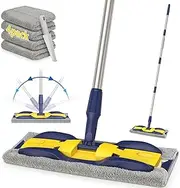 Microfiber Mop Wood Floor Mops for Floor Cleaning - MEXERRIS Hardwood Floor Mop with 4X Mop Pads, Wet Dust Mop with Adjustable Handle Flat Mops for Commercial Home Use Hardwood Laminate Tiles Floors