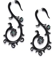 [81stgeneration] Women's Men's Black Horn Paua Shell Fake Taper Stretcher Tribal Earrings
