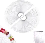100pcs Fan-shaped Nail Swatch Sticks, False Fake Nail Art Tips Sticks Polish Gel Salon Display Practice Tools with Metal Split Ring Holder (Clear)