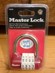 MASTER LOCK 4-DIGIT COMBINATION PADLOCK SOFT TOUCH DIAL 15230 NEW RED WHITE