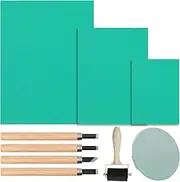 FORYNXHWIN Linoleum Plates Lino Print Set of 9, Rubber Stamp Carving Blocks A4/A5/A6, Soft Rubber Lino Printing Plate, Flat Surface Linocut Set for Print Graphics, Crafts, DIY
