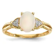 14K Yellow Gold Polished Australian Opal and Real Diamond Ring