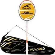 HUNDRED Powertek 1000 PRO Graphite Strung Badminton Racket with Full Racket Cover (Black/Orange)