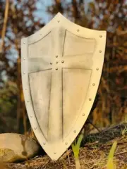 Templar Crusader 24" Silver Cross Shield Medieval Knight Shield for LARP, Cosp