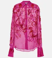 [Dries Van Noten] Dries Van Noten Sequined sheer chiffon blouse AU 10 pink