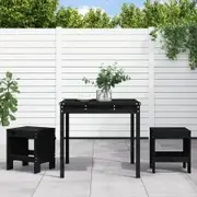 3 Piece Garden Bistro Set Black Solid Wood Pine