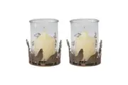 2x Willow & Silk Metal Glass 10.5cm Rustic Chook Home/Room Decor Candle Holders