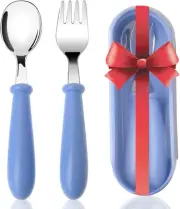 Toddler Fork and Spoon Set, Stainless Steel Baby Cutlery Kit with Travel Case...
