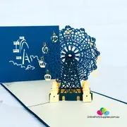 Handmade Royal Blue Ferris Wheel 3D Pop Up Card
