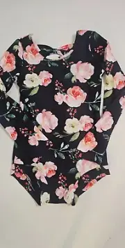 Oopsie Daisy Leotard Gymnastics Black Floral Pink Size 10 NWT