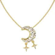 ANYCO Necklace 925 Silver for Women Crescent Star Moon Pendant Gold Platting Cubic Zirconia 5A 18K Jewelry