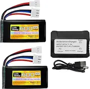 Fytoo 2PC 7.4V 600mAh 35C 2S Lipo Battery with Molex Plug and 1trailer2 Charger Suitable for FMS FCX24 RC Cars, Trucks, Remote Control Electric Climbing Vehicles FCX24 Batteries
