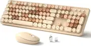 Wireless Keyboard and Mouse, Full-Size Retro Typewriter Milky Tea Colorful