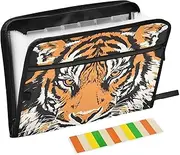Quteprint 13 Pockets Expanding File Folder with Zipper Closure, Animal Tiger Pattern Accordion File Folder with Sticky Labels, Letter Size A4 Papers Expandable File Document Organizer