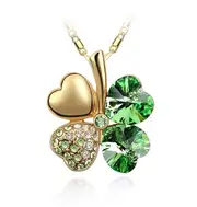 Swarovski Crystal Elements - FOUR Leaf Clover Necklace - Shamrock - Gold Plate - St Patrick's Day - Gift Idea