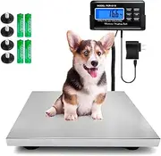 Digital Livestock Scale 660Lbs x 0.2Lbs , Pet Vet Scale Stainless Steel Platform, Animal Scale 15x12 inches, Electronic Postal Scale, Shipping Scale, Pig Scale, Heavy Duty Dog Scale, Grey