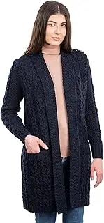 [SAOL] 100% Merino Wool Irish Long Open Knit Ladies Cardigan