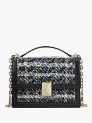 Deco Plaid Tweed Chain Shoulder Bag
