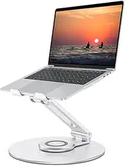 Adjustable Laptop Stand with 360 Rotating Base, OMOTON Ergonomic Laptop Riser for Collaborative Work, Dual Rotary Shaft Fully Foldable for Easy Storage, Fits MacBook/All Laptops up to 16 inches