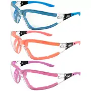 3 G V Ruthless Padded Riding Safety Glasses Blue Pink Purple Frame w Clear Lens