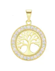 925 Sterling Silver Tree of Life Necklace Pendant 14K Gold Plated Made In Italy
