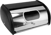 Metal Bread Box for Kitchen Countertop, Bread Box Storage Bin with Small Window, 13.6 X 9.1x 5.7in Iron Bread Storage Container with Roll Up Top Lid, for Homemade Cake Buns (Black)