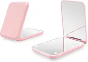 Travel Makeup Mirror with LED Light and 3X Magnification - Pink