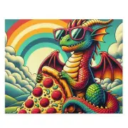 Puzzle 500-Piece Quirky Dragon Pizza Retro Fantasy Art