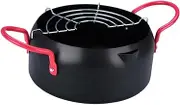 Zerodeko Iron Fryer Pot 22cm Large Capacity Frying Pan Household Deep Frying Pot Drain Rack for Gas Induction Electric Hobs