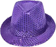 [Wgudzpj] Western Sequin Fedora Hat Solid Color Dance Hat Retro Disco Cap Unisex Costume Cap for Women Man Party Props Supplies