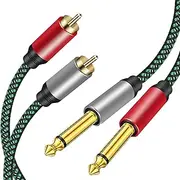 OUGCYG 2 x 6.35 mm to 2RCA Cable 0.5m,Dual 1/4 inch TS Stereo Jack Male to 2 RCA Male Stereo Audio Cable Splitter Adapterwith PVC Shelled Housing and Nylon Braid (0.5m)