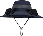 [Generic] Solar Fan Hat, Sun Hat with Solar Powered Fans, Breathable Bucket Headwear with 2 Air Cooler for Women Men Beach Fishing Travel Camping Gardening Hiking Navy Blue